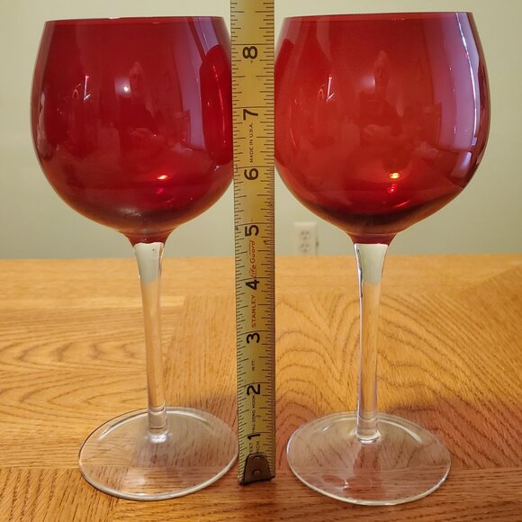 Wine Glasses (Set of 4) Red and Dark Red with Clear Stems 16 oz. 8.5 Inches Tall - Picture 2 of 3